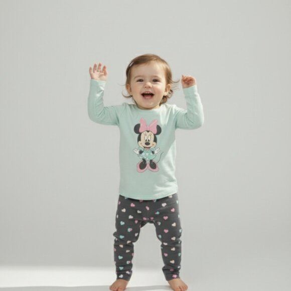 Cute Minnie Mouse Aqua T-Shirt & Heart Print Leggings Set for Girls NWT 4T - Picture 1 of 4